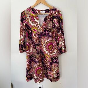 Jude Connolly Colorful Paisley print Shift dress size Largee Split neck